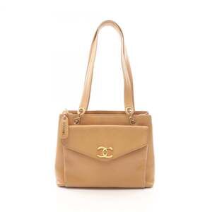Chanel Coco Mark Tote Bag Handbag, Calfskin Leather, Women's, Beige